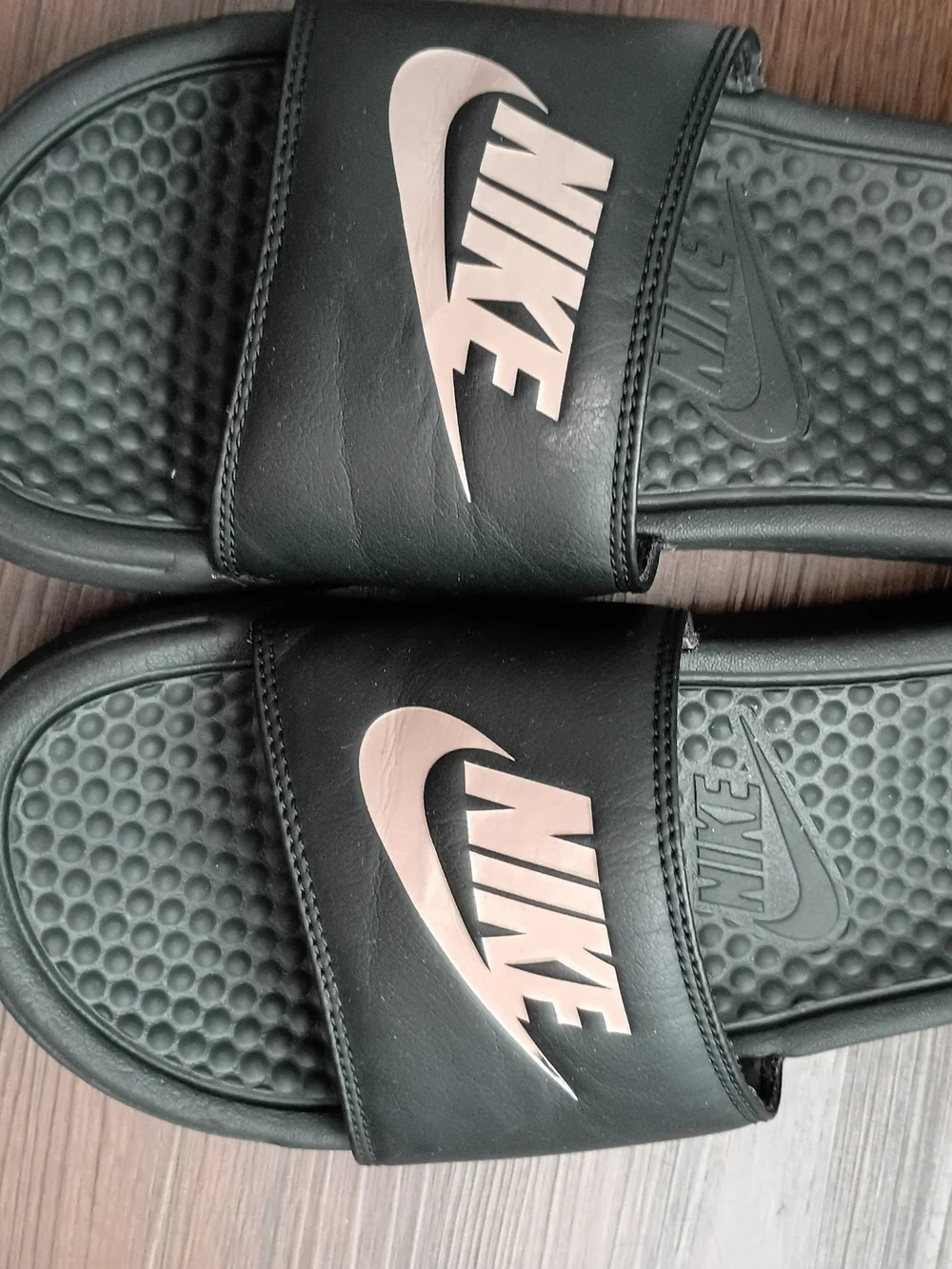 Nike Women's Black Slide Sandals with Light Pink Logo
